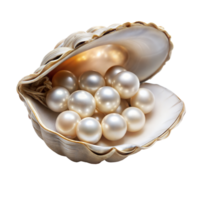 Open Oyster Shell Revealing a Cluster of Luxurious Pearls Inside png