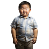 Young Boy in Plaid Shirt and Khaki Pants Standing on a Transparent Background png