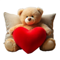 Plush Teddy Bear Holding a Large Red Heart Against Transparent Background png