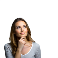 Young Woman Contemplating With a Hand on Chin Against Transparent Background png