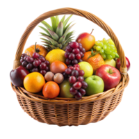 assortito fresco frutta nel un' di vimini cestino con un' trasparente sfondo png