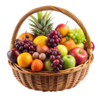 Assorted Fresh Fruits in a Wicker Basket With a Transparent Background png