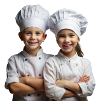 zwei lächelnd jung Köche im Weiß Uniformen posieren zum kulinarisch Klasse Porträt png
