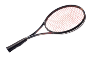 tennis raquette dans plein balançoire isolement sur transparent Contexte png