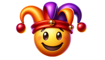 Illustration of smiling emoticon wearing a colorful jester hat for happy fool's day png
