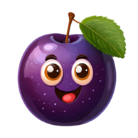 Illustration of a fruit plum with a funny face png