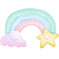 Cute sky watercolor cloud and star isolated on transparent background png