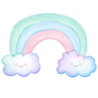 Cute sky watercolor rainbow and clouds isolated on transparent background png