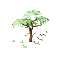 3D green tree with falling leaves png