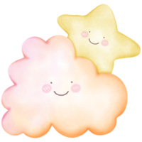 Cute sky watercolor cloud and star on transparent background png