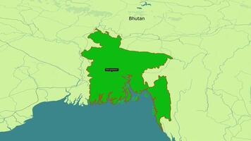 bangladesh carta geografica animazione evidenziato verde colore zoom a partire dal superiore spazio Visualizza. Asia continente nazione bangladesh confine con India e Myanmar dettagliato politico nazione 3d carta geografica animazione. video