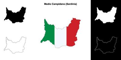 Medio Campidano province outline map set vector