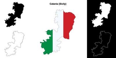 Catania province outline map set vector