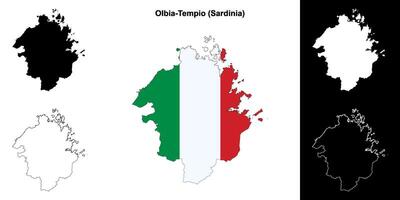 Olbia-Tempio province outline map set vector