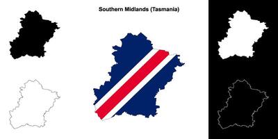 Southern Midlands blank outline map set vector