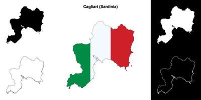 Cagliari province outline map set vector