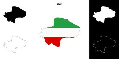 Qom province outline map set vector