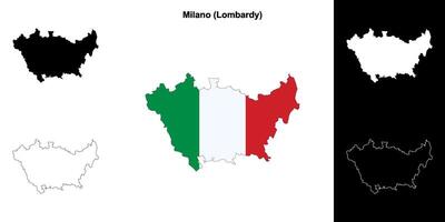 Milano province outline map set vector