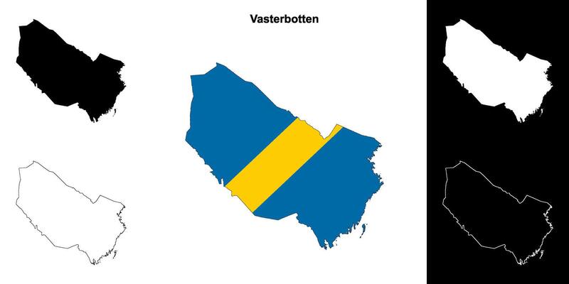 Vasterbotten county blank outline map set