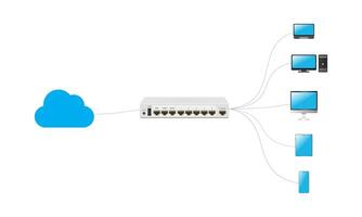 Computer devices are connecting to the cloud. vector