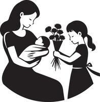 Drawing of mothers and children, mother and daughter, illustration vector