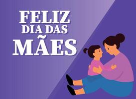 Happy Mother's Day text in portuguese, with Mother's Day illustration vector