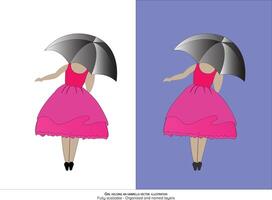 Girl with an umbrella - Girl enjoying Illustration, animated and organized layers. children drawings animation ready eps vector