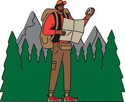 Traveler Navigating Illustration - Character Design Holding Compass and Map vector