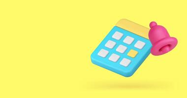 drijvend rekenmachine en klok icoon animatie Aan geel achtergrond video