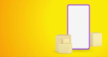 móvil compras y caja entrega concepto icono animación video