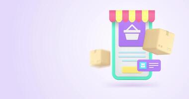 kleurrijk online boodschappen doen concept met drijvend smartphone en pakketjes icoon animatie video