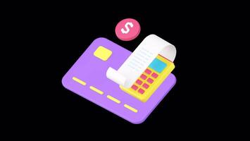 Colorful Digital Payment Icon animation with alpha channel Featuring a Credit Card and Receipt video