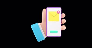 Hand Holding Smartphone With New Message Notification Icon animation with alpha channel video