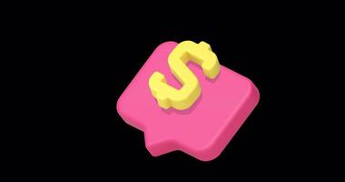 digital dólar firmar en rosado habla burbuja icono animación con alfa canal video