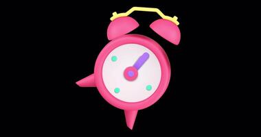 rosado alarma reloj icono animación con alfa canal en púrpura antecedentes video
