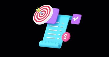 färgrik mål och checklista symboler ikon animering med alfa kanal på lila bakgrund video