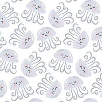Pattern with cute cartoon gray jellyfish. Underwater animal in flat style. Kids background. Pattern for textile, wrapping paper, background. vector