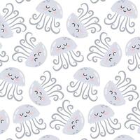 Pattern with cute cartoon gray jellyfish. Underwater animal in flat style. Kids background. Pattern for textile, wrapping paper, background. vector