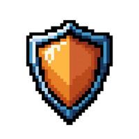 Shield pixel icon. 8 bit shield sign. Arcade game symbol. Game shield icon. vector