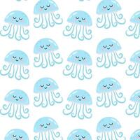 Pattern with cute cartoon blue jellyfish. Underwater animal in flat style. Kids background. Pattern for textile, wrapping paper, background. vector