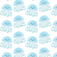 Pattern with cute cartoon blue jellyfish. Underwater animal in flat style. Kids background. Pattern for textile, wrapping paper, background. vector