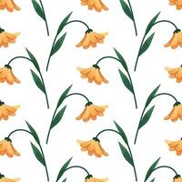 Pattern with yellow flower in flat style. Illustration of a cartoon flower on a white background. Pattern for textile, wrapping paper, background. vector