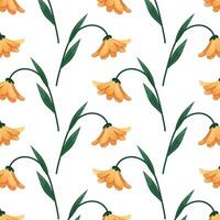 Pattern with yellow flower in flat style. Illustration of a cartoon flower on a white background. Pattern for textile, wrapping paper, background. vector