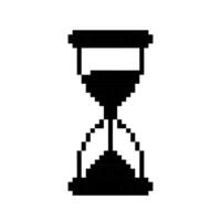 Hourglass pixel icon. Gaming 8 bit black and white hourglass icon. Arcade game icon on white background. vector