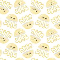 Pattern with cute cartoon yellow jellyfish. Underwater animal in flat style. Kids background. Pattern for textile, wrapping paper, background. vector