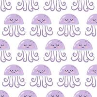 Pattern with cute cartoon purple jellyfish. Underwater animal in flat style. Kids illustration of cartoon jellyfish in flat style. Pattern for textile, wrapping paper, background. vector