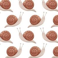 Pattern with cute cartoon snail. Brown garden snail in flat style. Pattern for textile, wrapping paper, background. vector