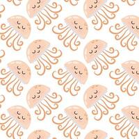 Pattern with cute cartoon peach fuzz jellyfish. Underwater animal in flat style. Kids illustration of cartoon jellyfish in flat style. Pattern for textile, wrapping paper, background. vector