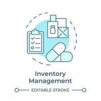 Inventory management soft blue concept icon. Drug manufacturing, pharmaceutical products. Round shape line illustration. Abstract idea. Graphic design. Easy to use in infographic, article vector