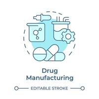 Drug manufacturing soft blue concept icon. Pharmaceutical products, quality control. Round shape line illustration. Abstract idea. Graphic design. Easy to use in infographic, article vector